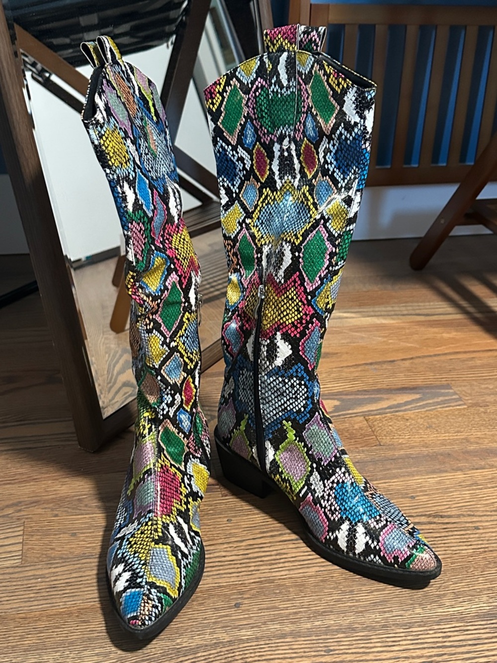 SHEIN Multicolor Snake-Print Lace-Up Knee Boots